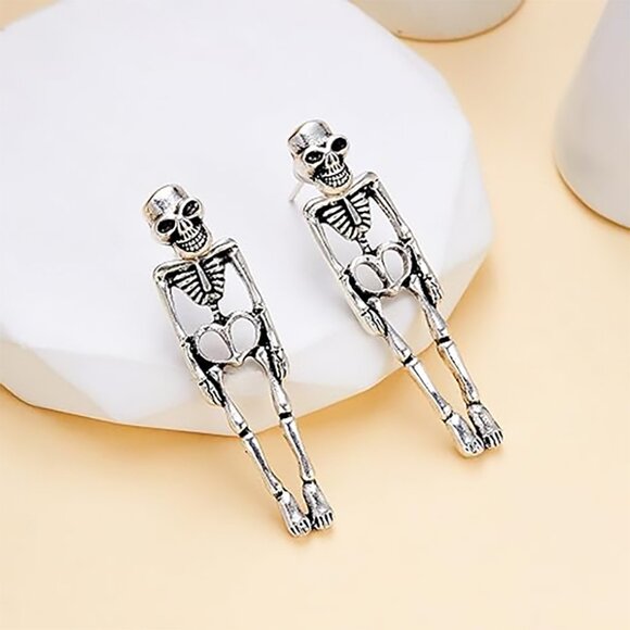 NWOT Skeleton Earrings Spooky Cute Halloween Jewelry, 2 Ways to Wear- Studs/Full - Picture 2 of 4